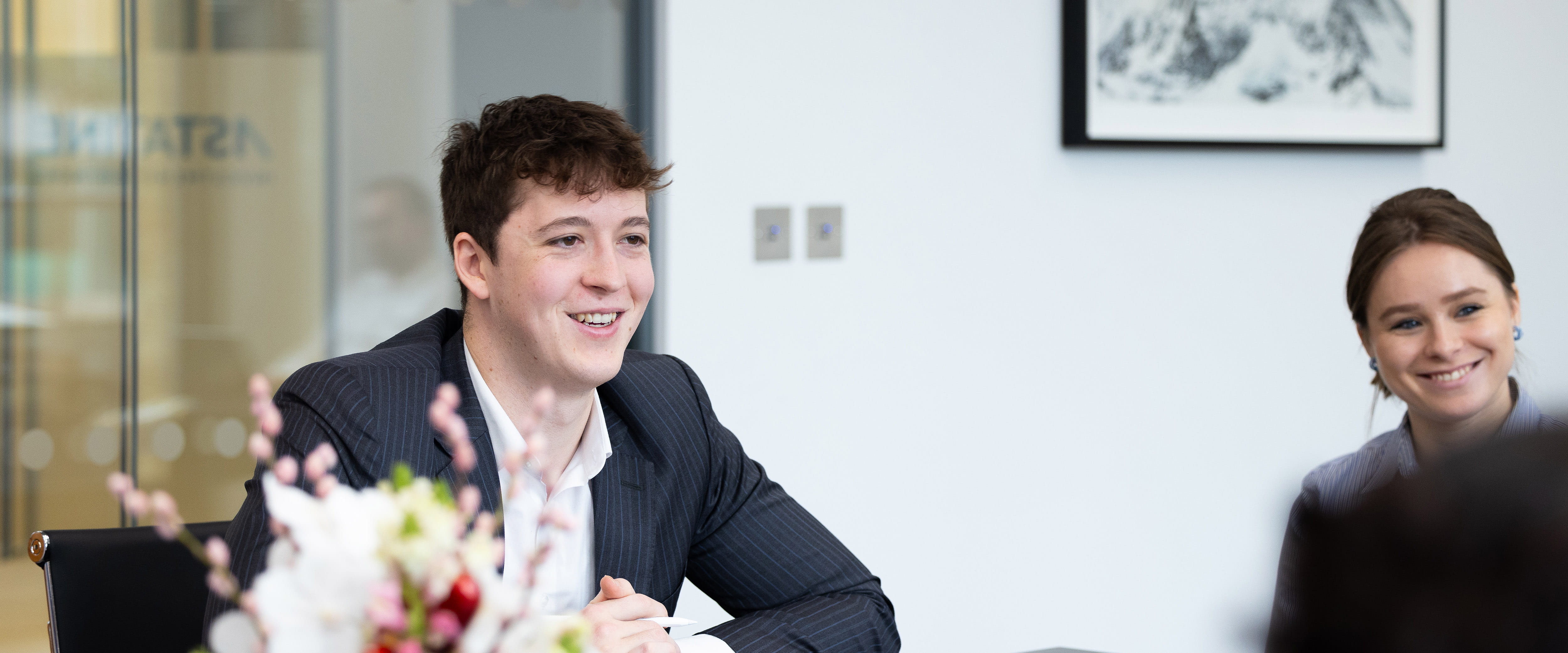 Student smiling during meeting