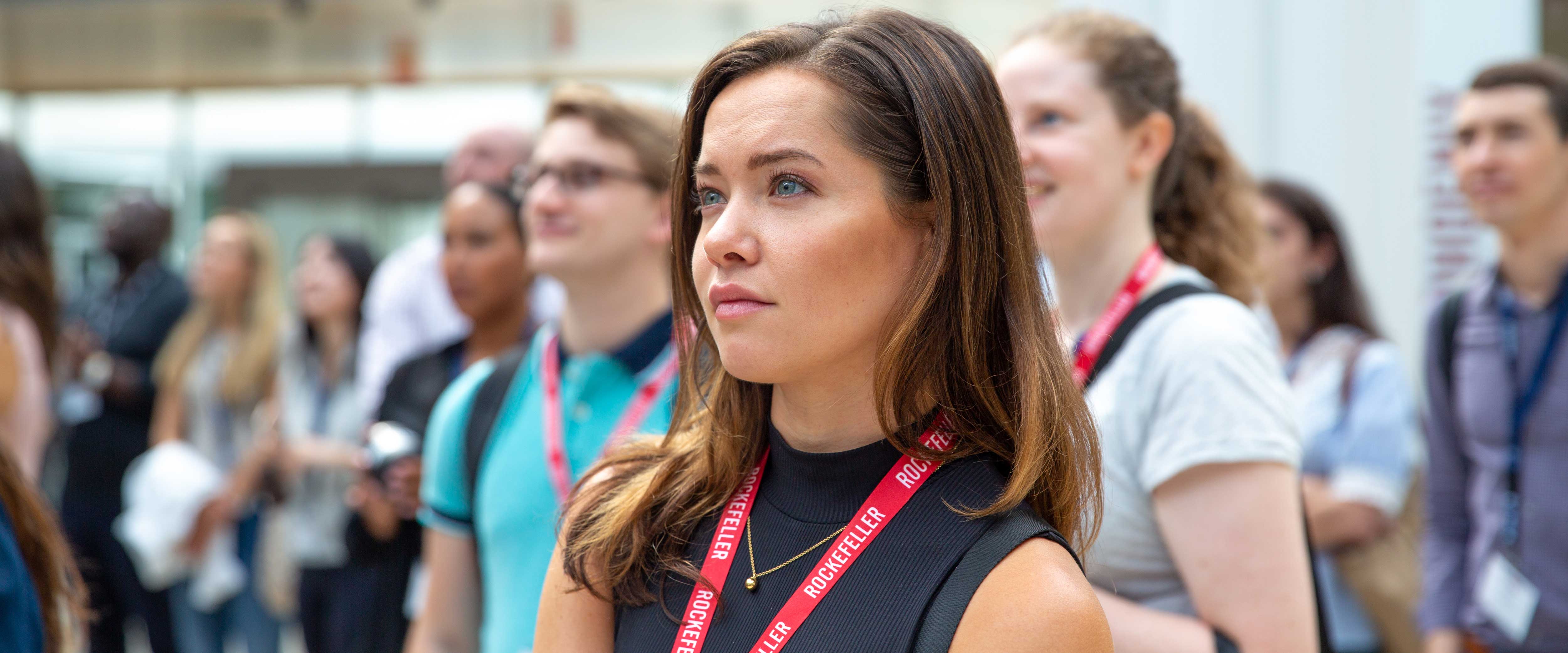 A female student engaged in a first day welcome activity
