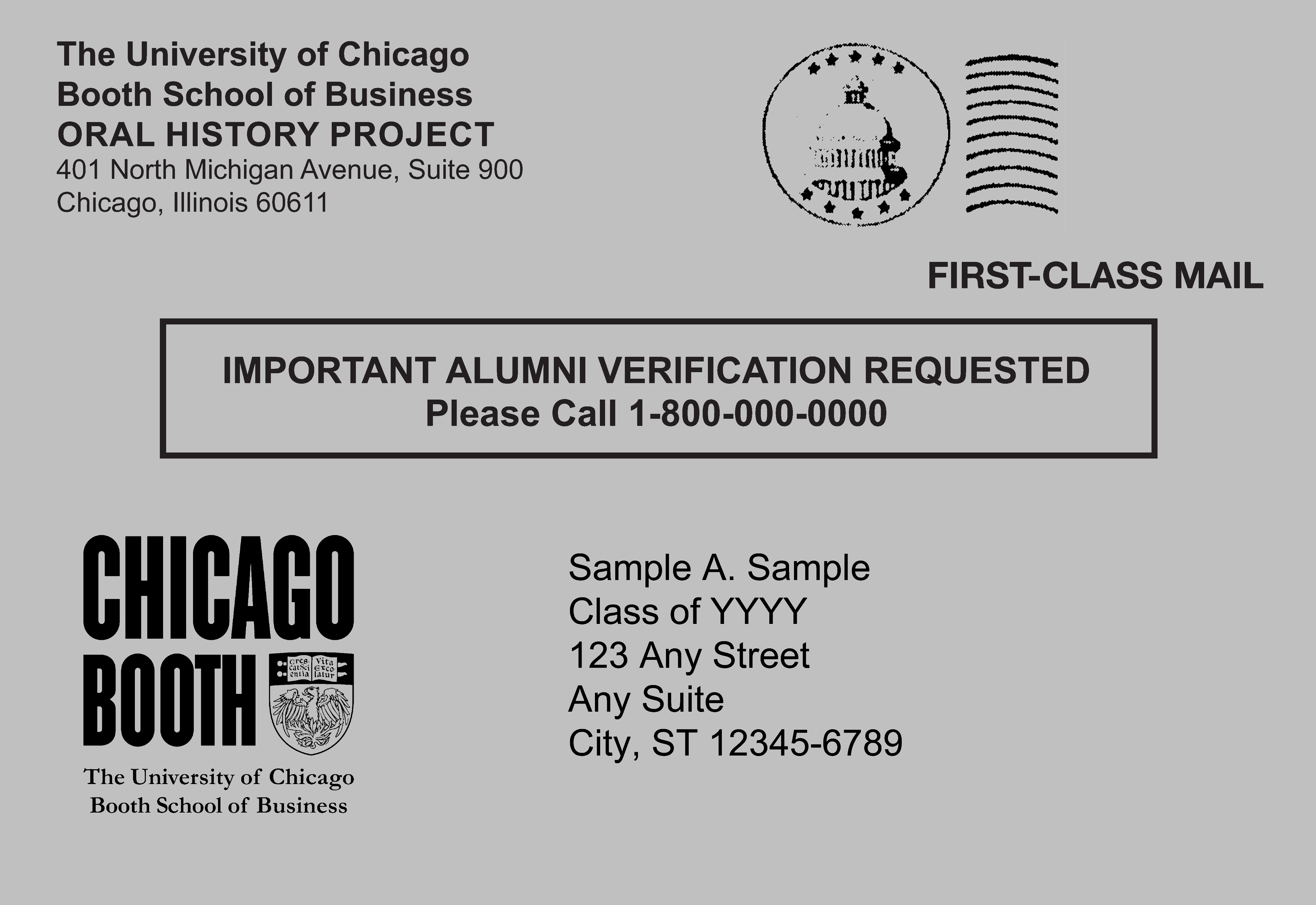 Boooth Alumni Important Notice Postcard Example 2