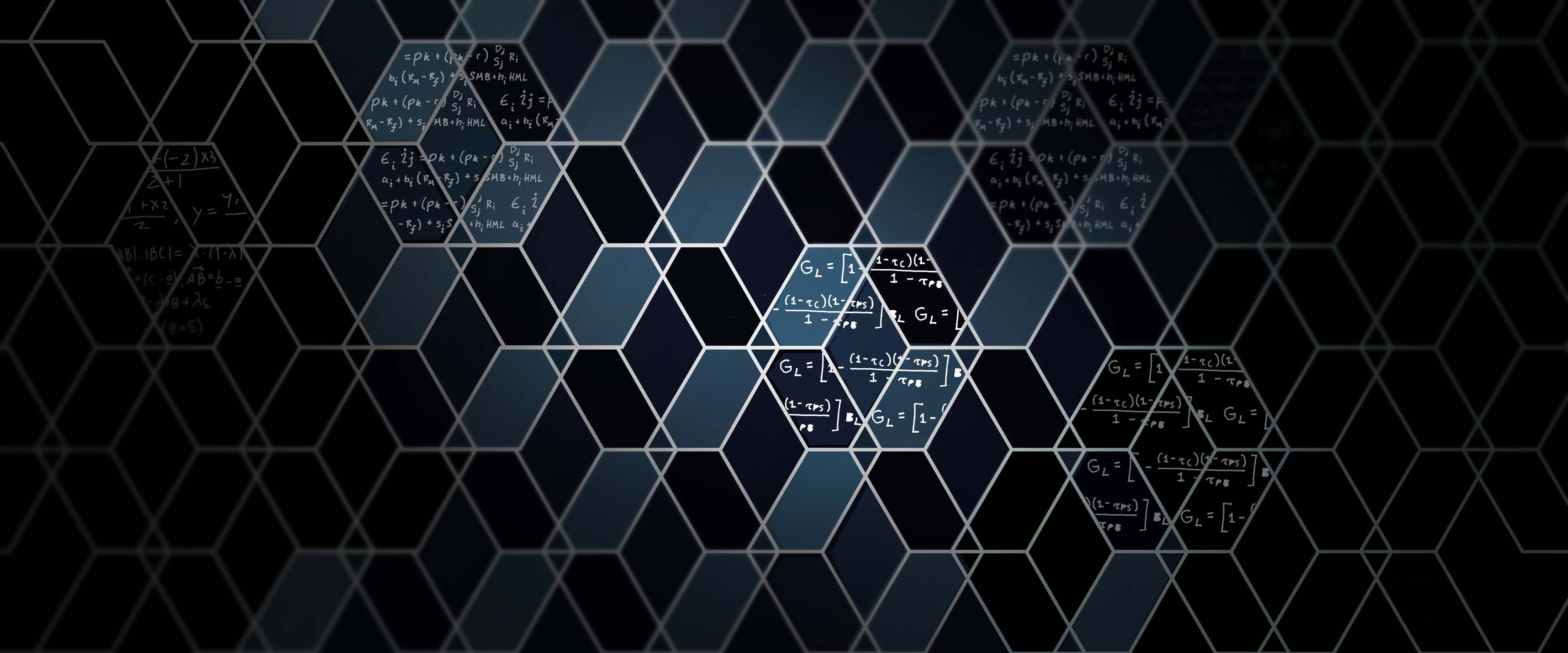 Finance formulas hidden in blue hexagon cubes