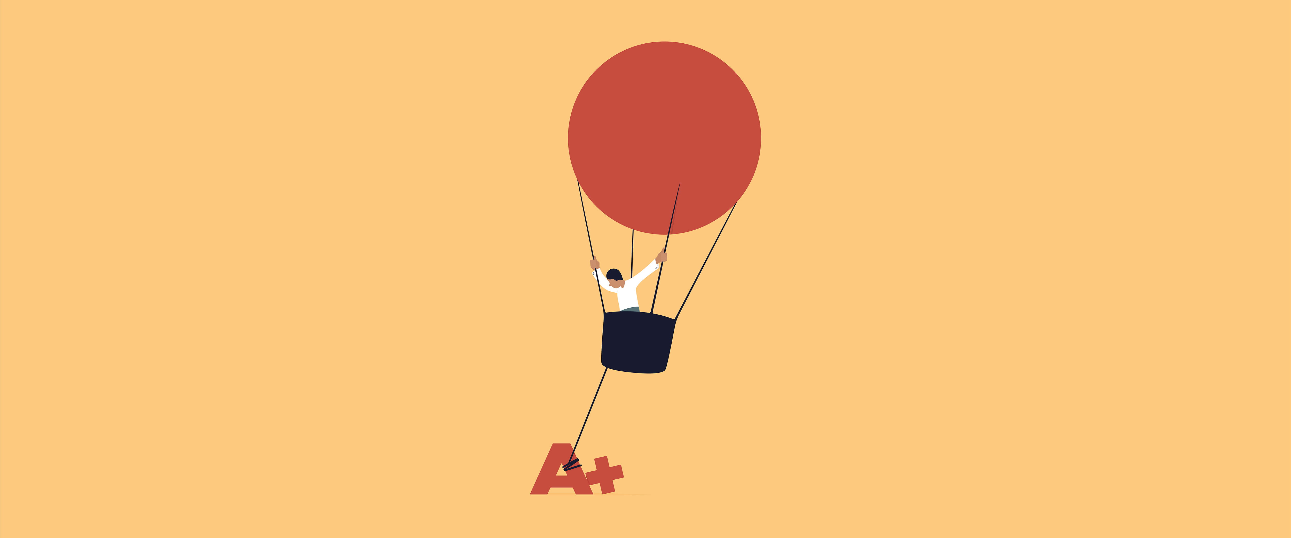 Hot-air balloon anchored by A-plus