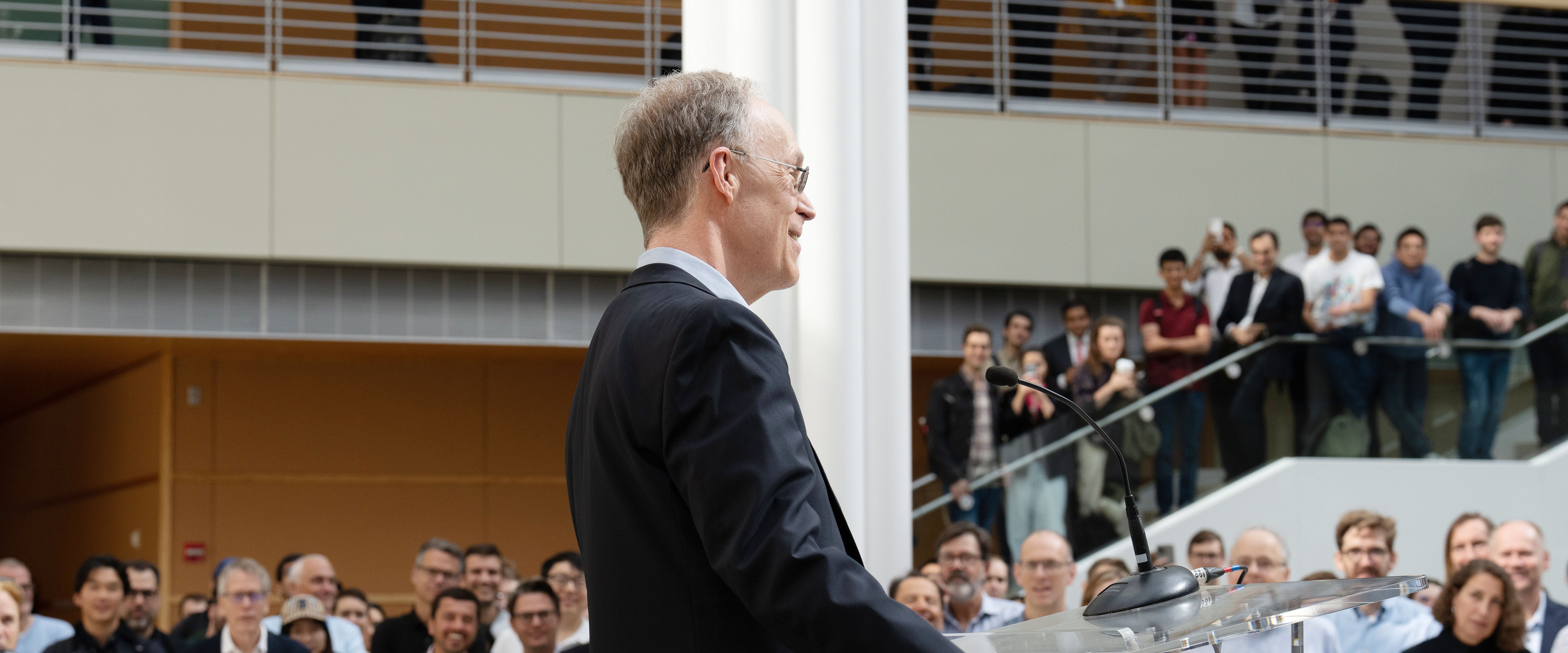 Douglas Diamond's speech in front of people in Harper Center