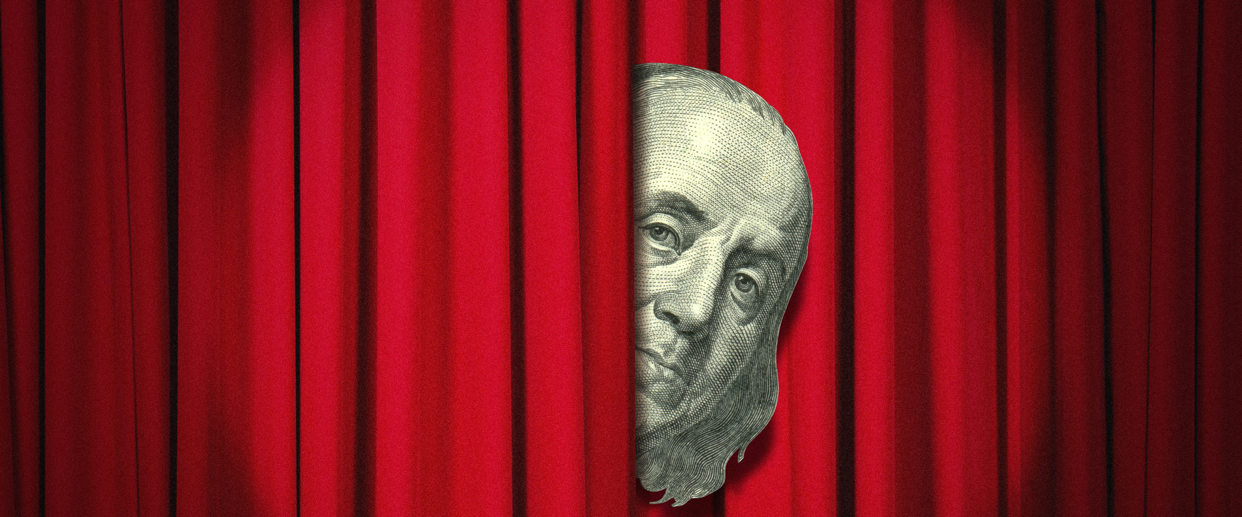 Benjamin dollar coming out behind from red carpet