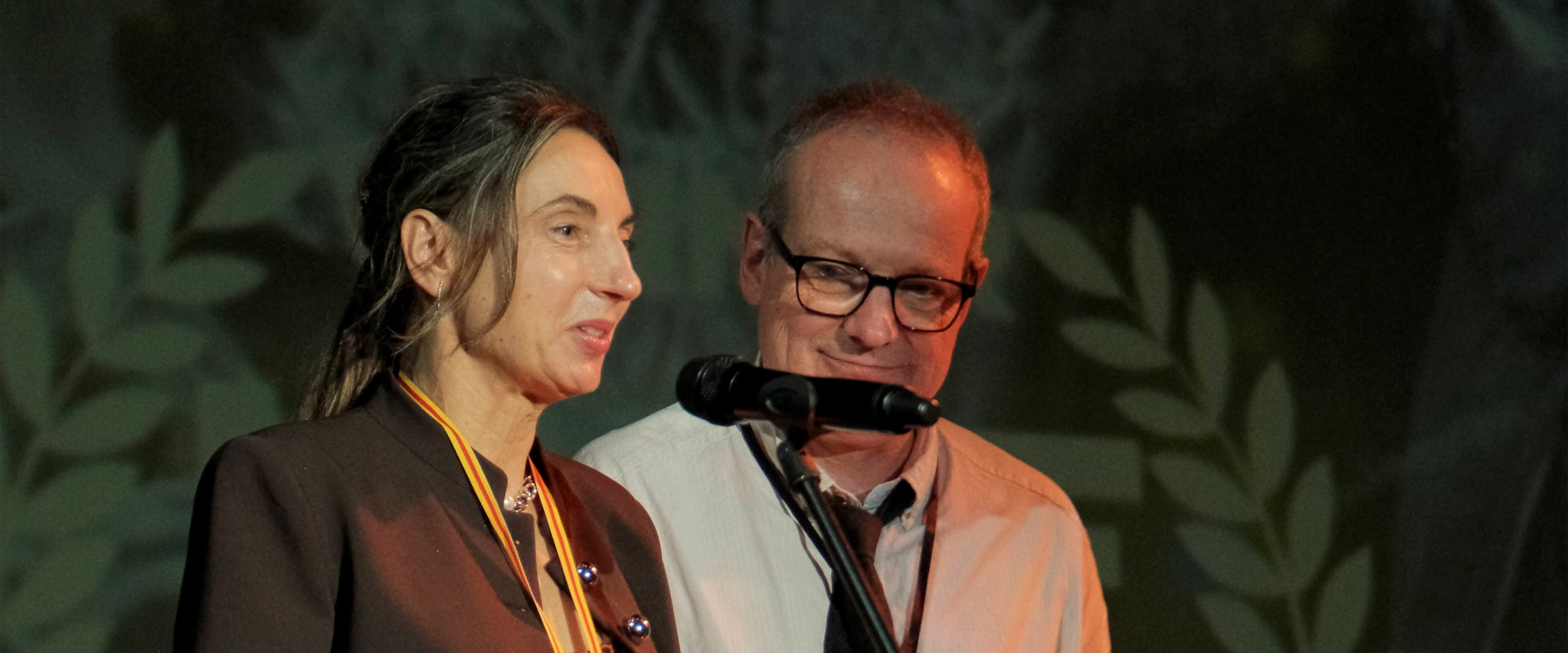 Irina Johnstone speaking at a film festival.