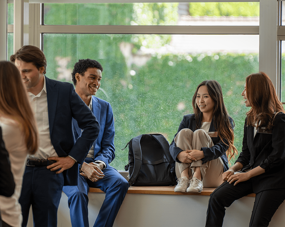 A group of students talking.